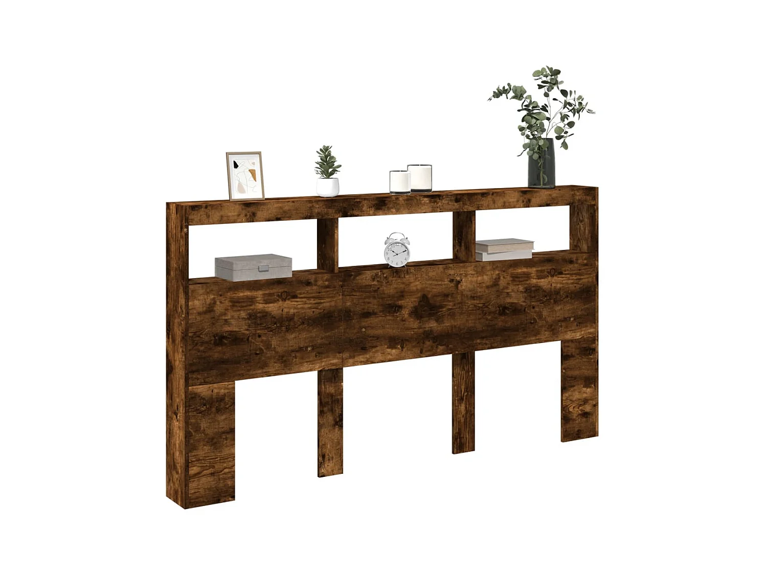 Hoofdbordkast met LED-verlichting 180x17x102 cm gerookt eiken