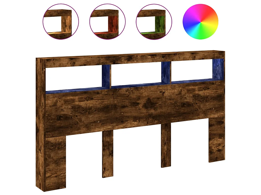 Hoofdbordkast met LED-verlichting 180x17x102 cm gerookt eiken