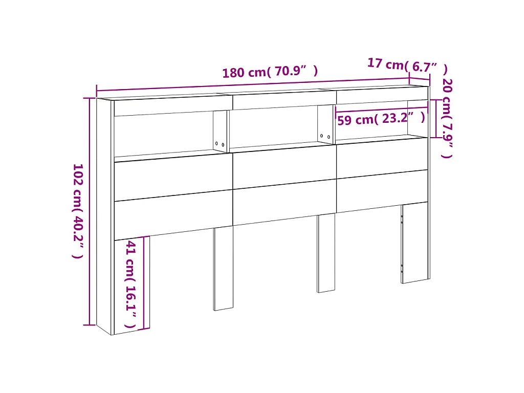 Hoofdbordkast met LED-verlichting 180x17x102 cm gerookt eiken