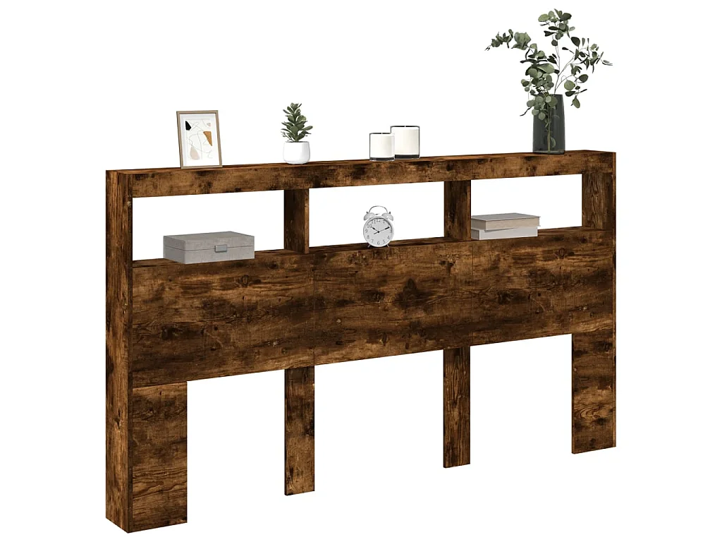 Hoofdbordkast met LED-verlichting 180x17x102 cm gerookt eiken