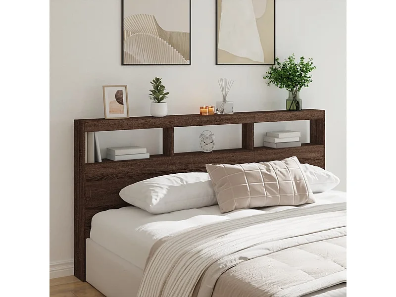 LED-Kopfteil mit Ablagen Braun Eichen-Optik 200x17x102 cm