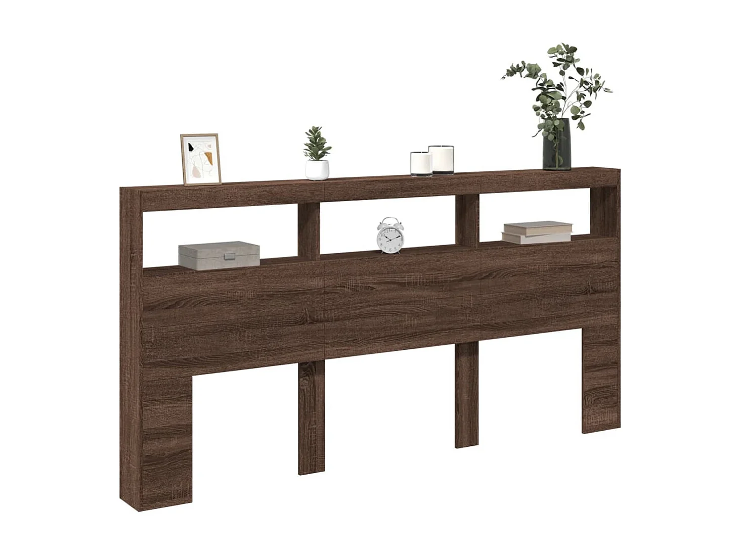 Hoofdbordkast met LED-verlichting 200x17x102 cm bruin eiken