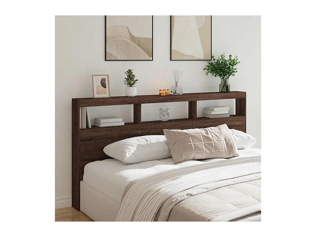 Hoofdbordkast met LED-verlichting 200x17x102 cm bruin eiken