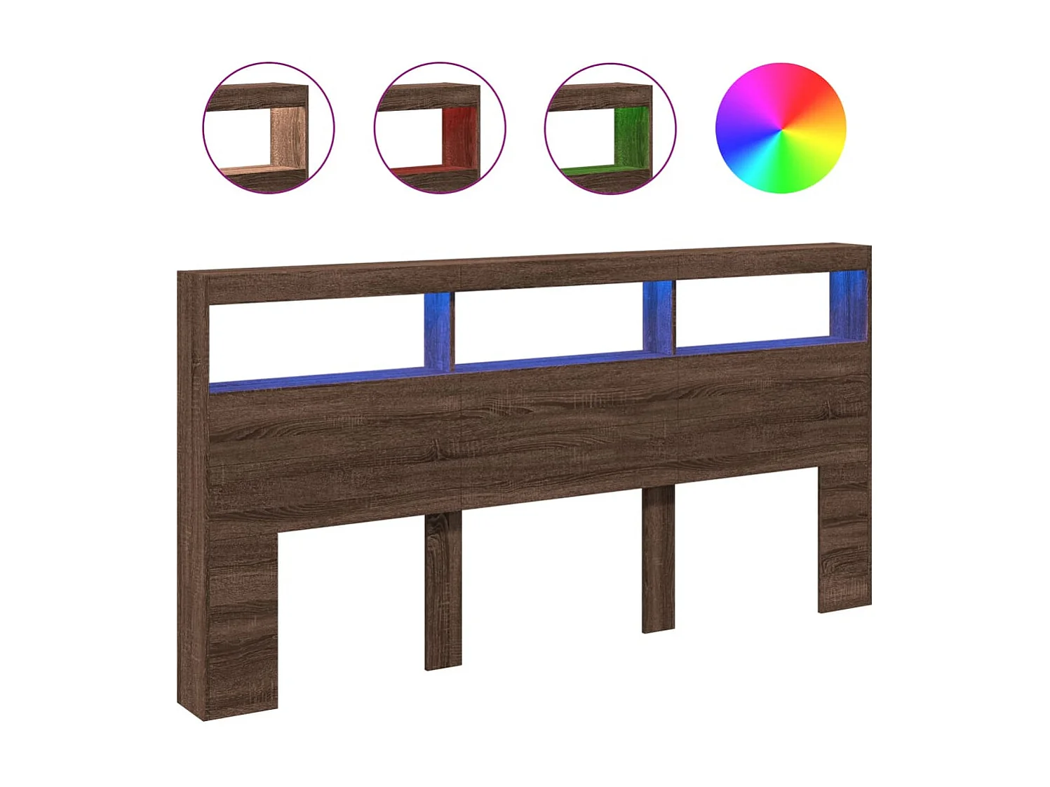 Hoofdbordkast met LED-verlichting 200x17x102 cm bruin eiken