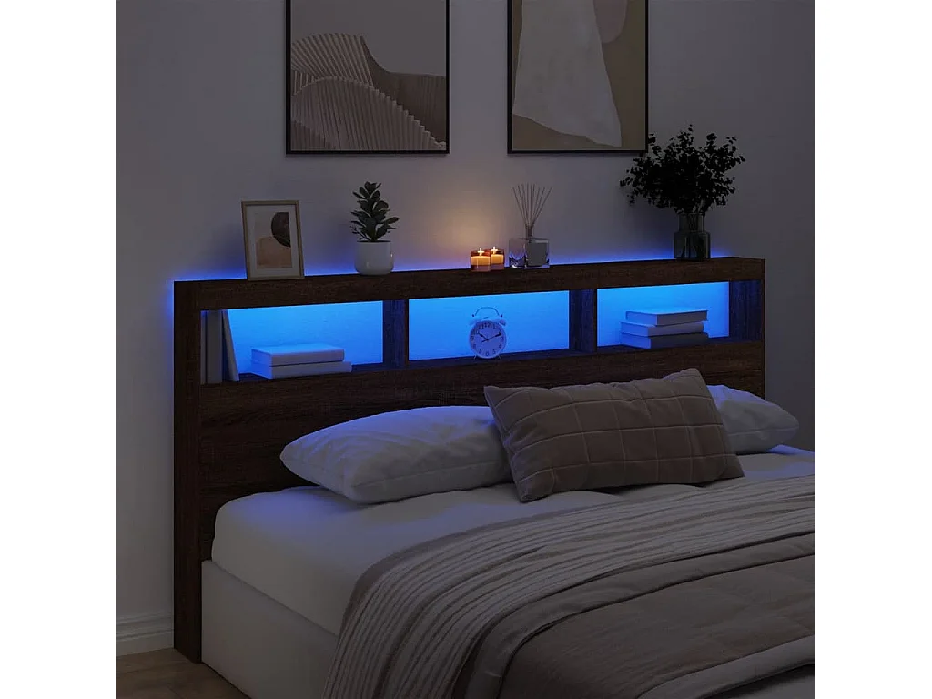 Hoofdbordkast met LED-verlichting 200x17x102 cm bruin eiken
