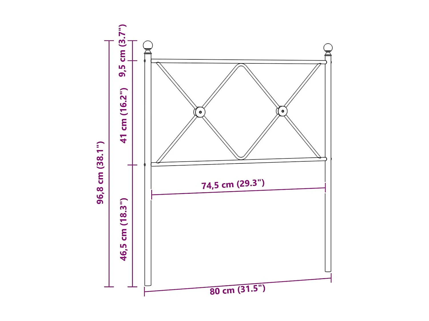 Tête de lit de remplacement métal blanc 75 cm