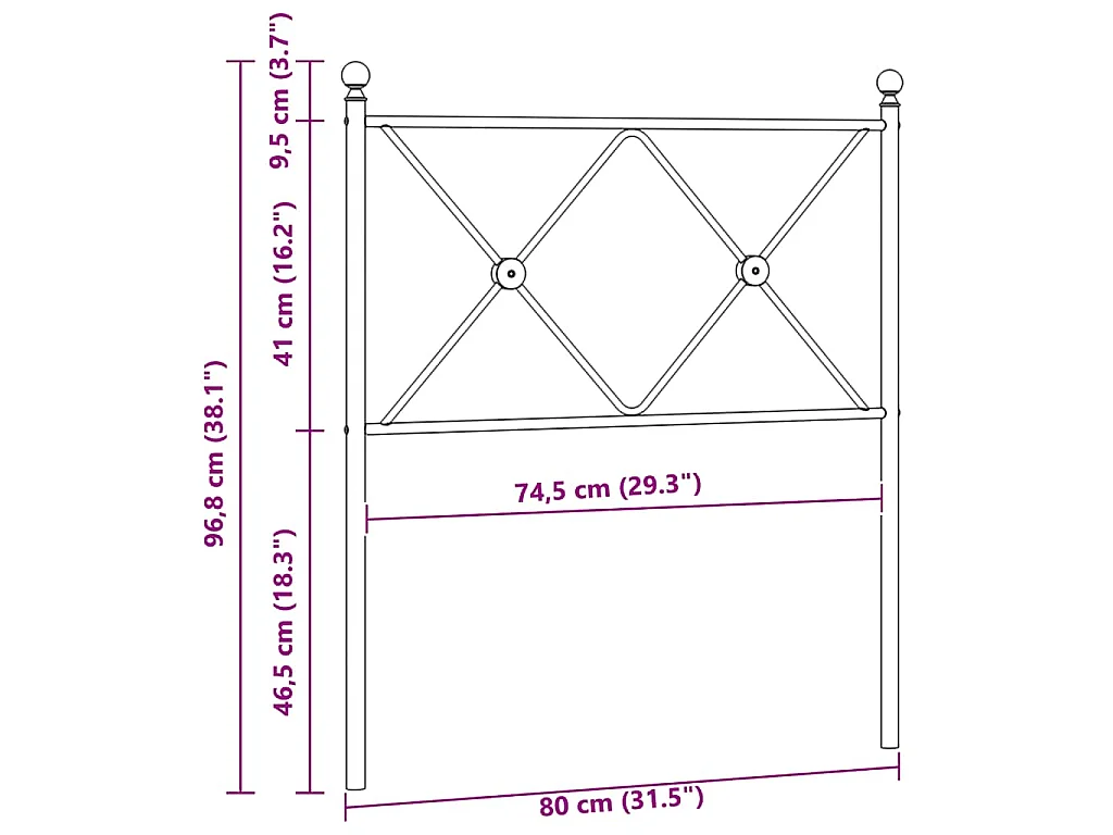 Vervangend hoofdbord 75 cm metaal wit