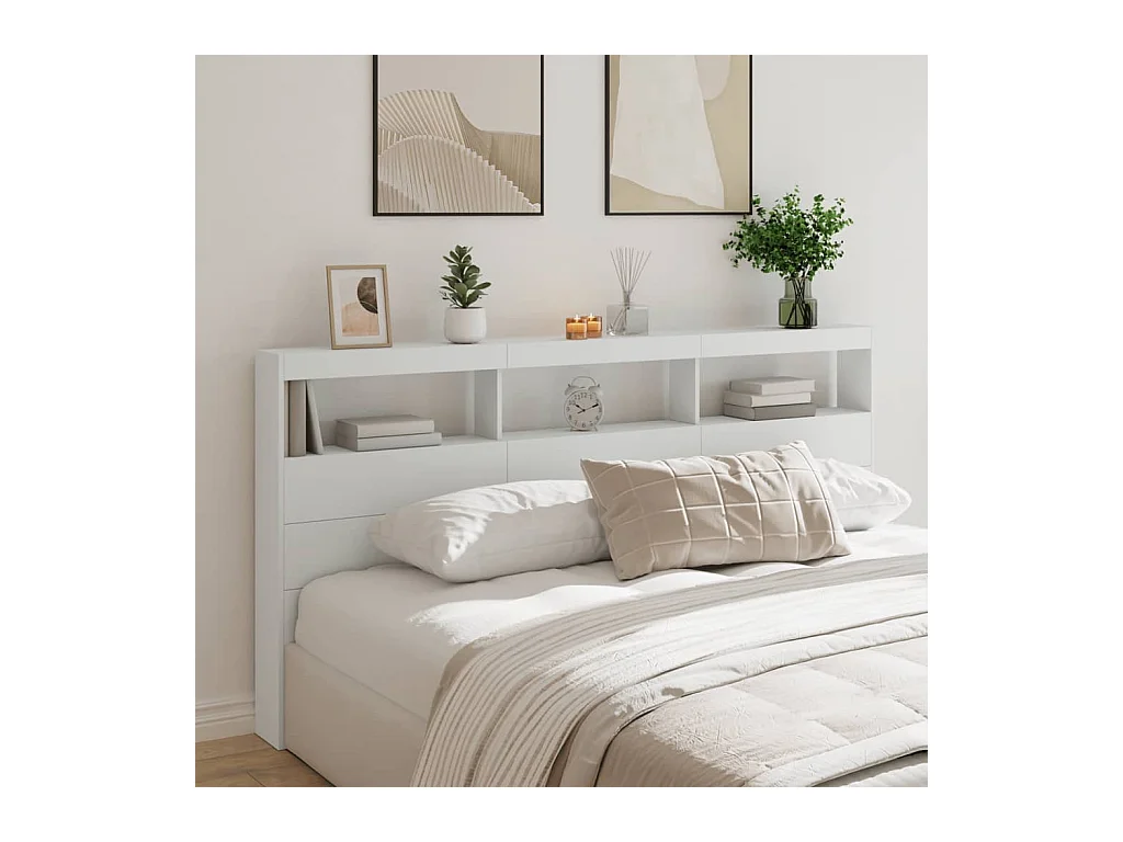 Hoofdbordkast met LED-verlichting 200x17x102 cm wit