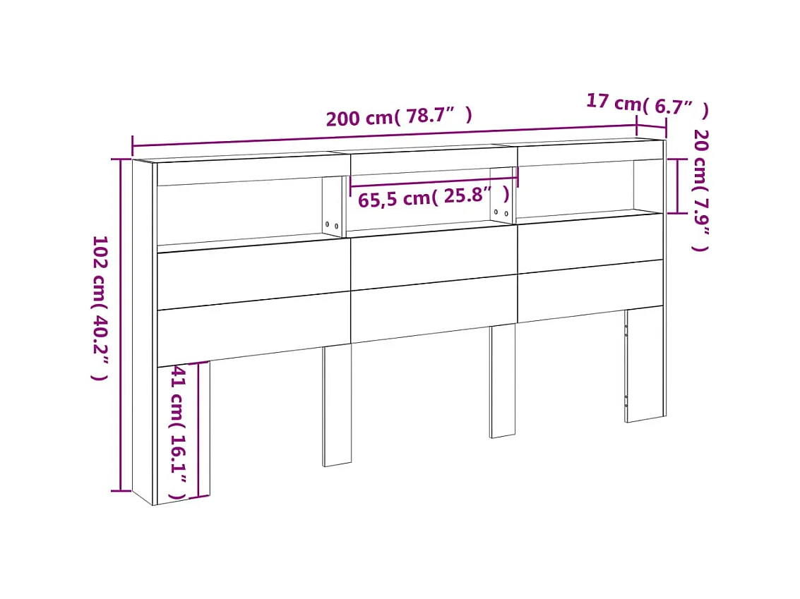 Testiera con Contenitore a LED Bianca 200x17x102 cm