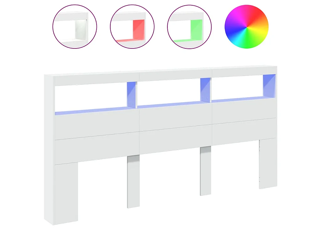 Armário de cabeceira com luzes LED 200x17x102 cm branco