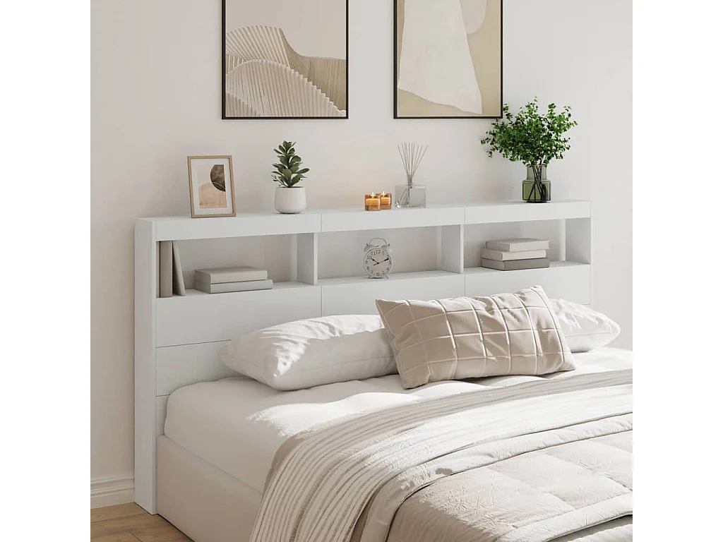 Armário de cabeceira com luzes LED 200x17x102 cm branco