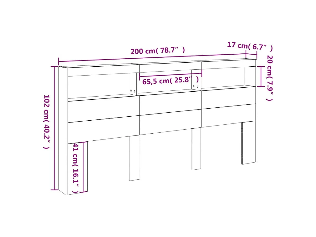 Armário de cabeceira com luzes LED 200x17x102 cm branco