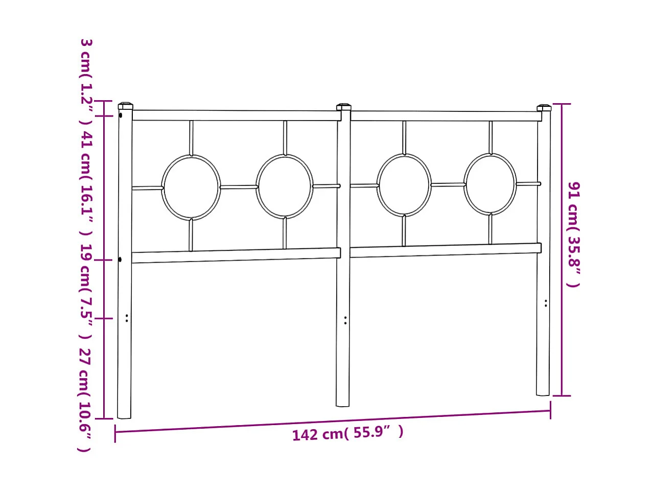 Tête de lit métal noir 135 cm