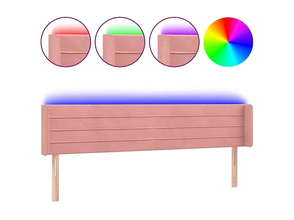 Cabeceira de cama c/ luzes LED veludo 203x16x78/88 cm rosa