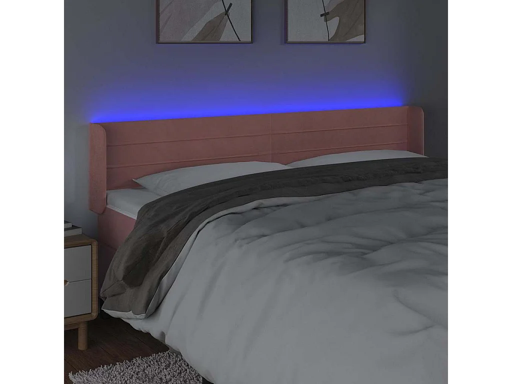 Cabeceira de cama c/ luzes LED veludo 203x16x78/88 cm rosa
