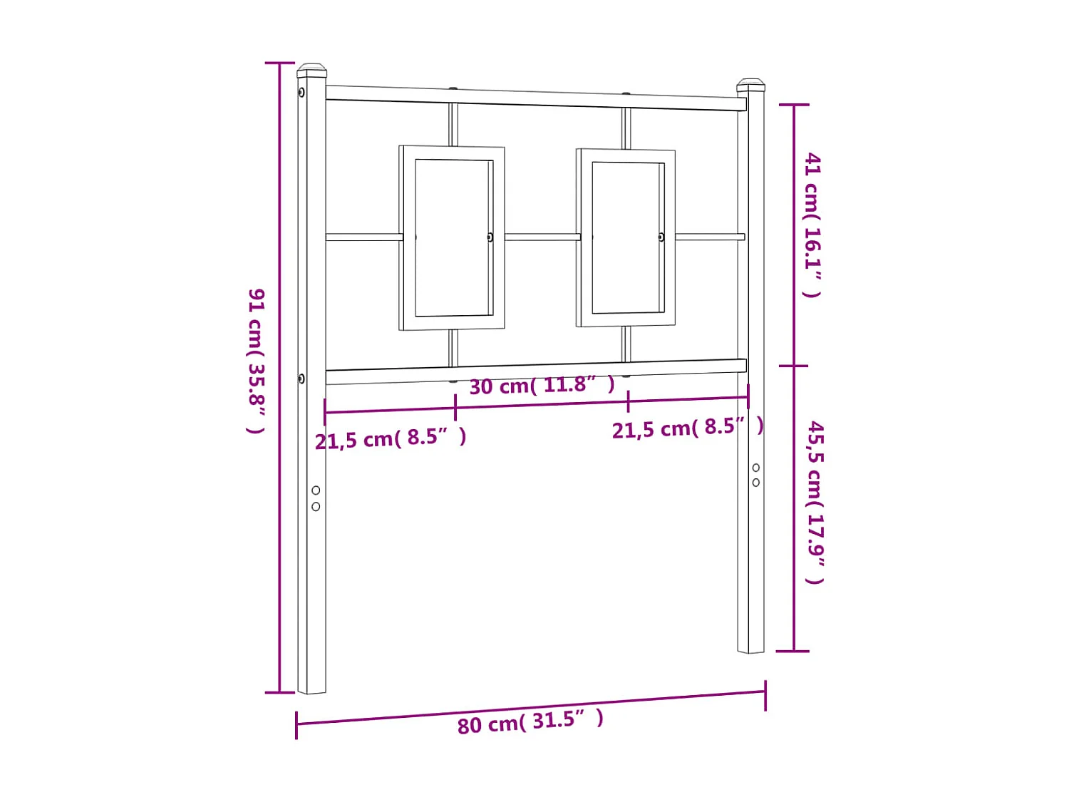 Vervangend hoofdbord 75 cm metaal zwart