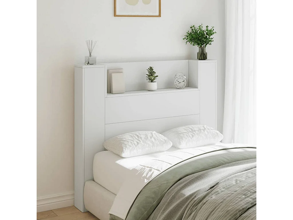 Hoofdbordkast met LED-verlichting 120x16,5x103,5 cm wit