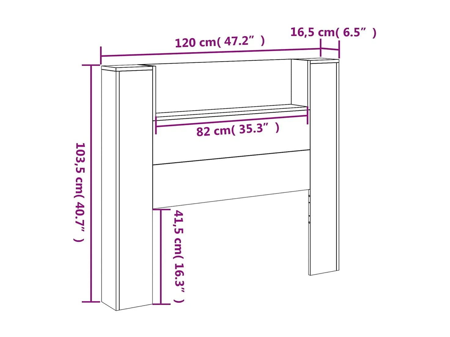 Hoofdbordkast met LED-verlichting 120x16,5x103,5 cm wit