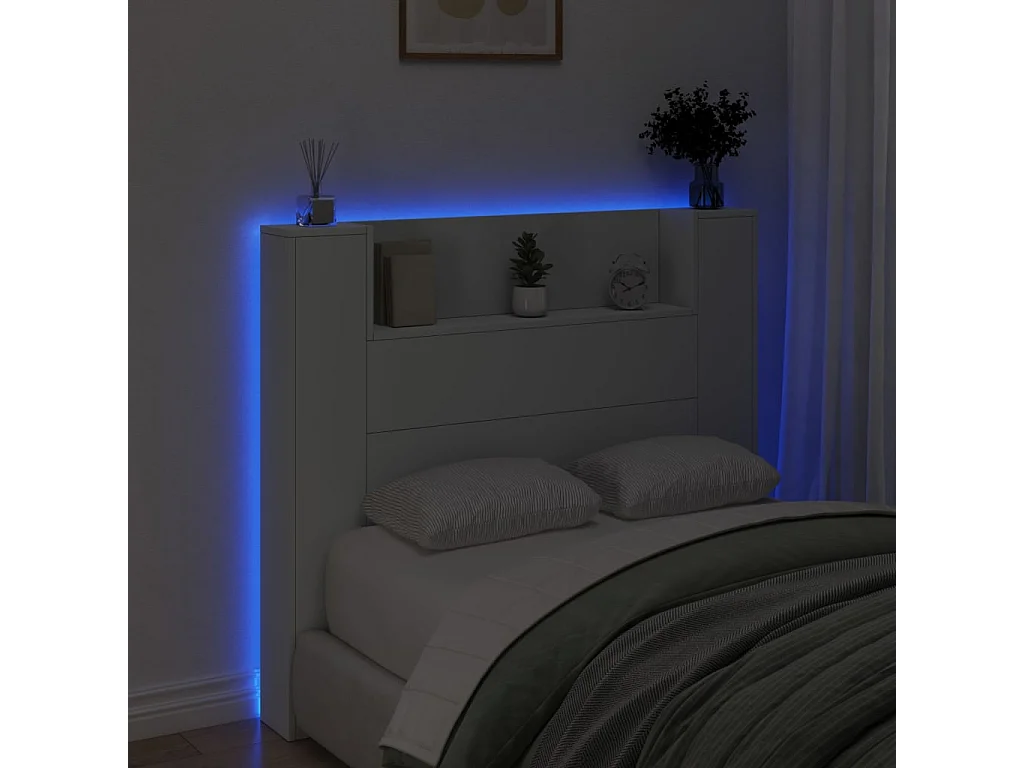 Hoofdbordkast met LED-verlichting 120x16,5x103,5 cm wit