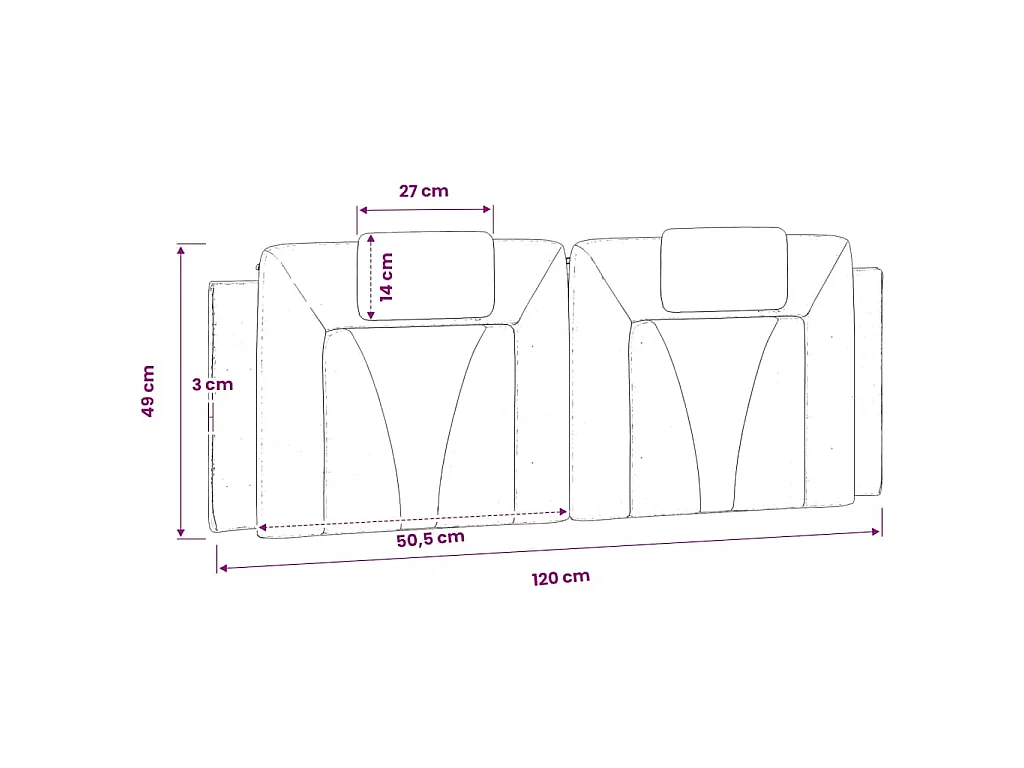 Coussin de tête de lit Viana noir et blanc 120 cm similicuir