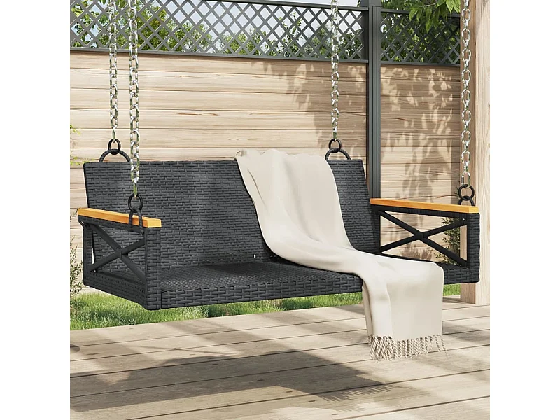 Hängebank Schwarz 109x62x40 cm Poly Rattan