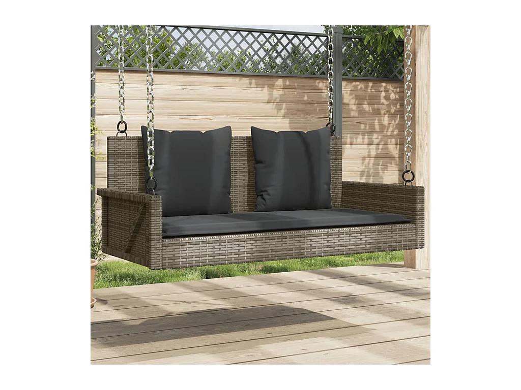 Balancelle avec coussins gris 119x56x48 cm résine tressée