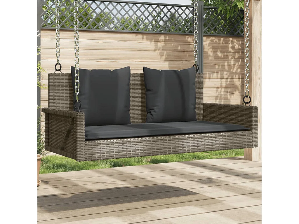 Balancelle avec coussins gris 119x56x48 cm résine tressée