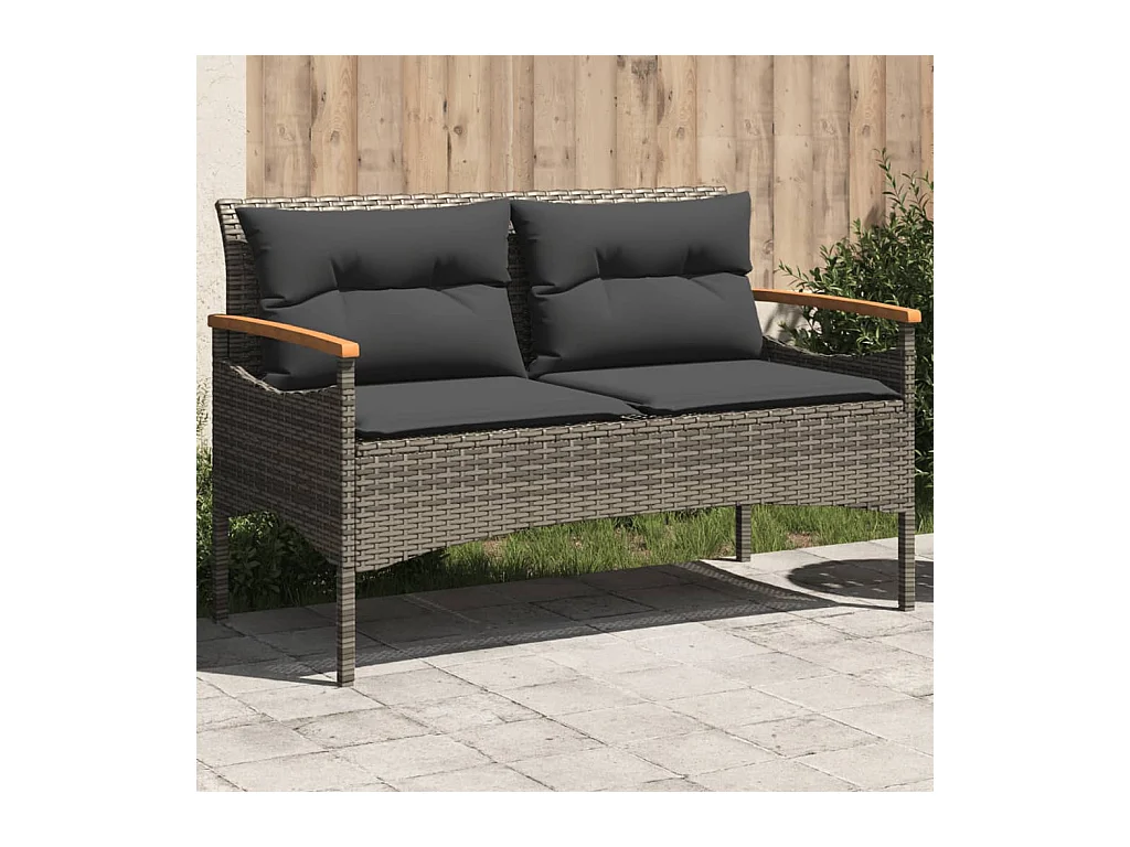 Banc de jardin avec coussins 116x62,5x74 cm gris résine tressée