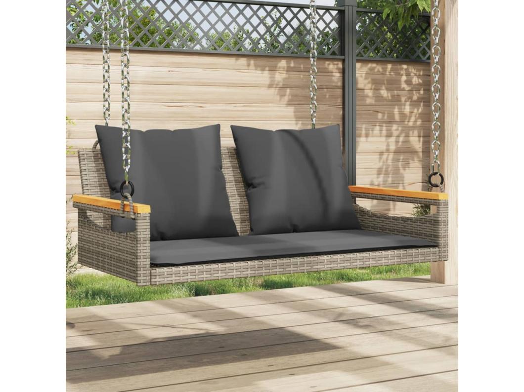 Hängebank mit Kissen Grau 109x62x40 cm Poly Rattan