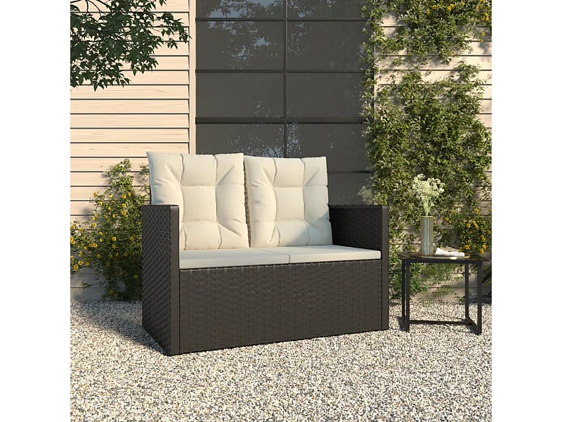 Gartenbank mit Kissen Schwarz 105 cm Poly Rattan