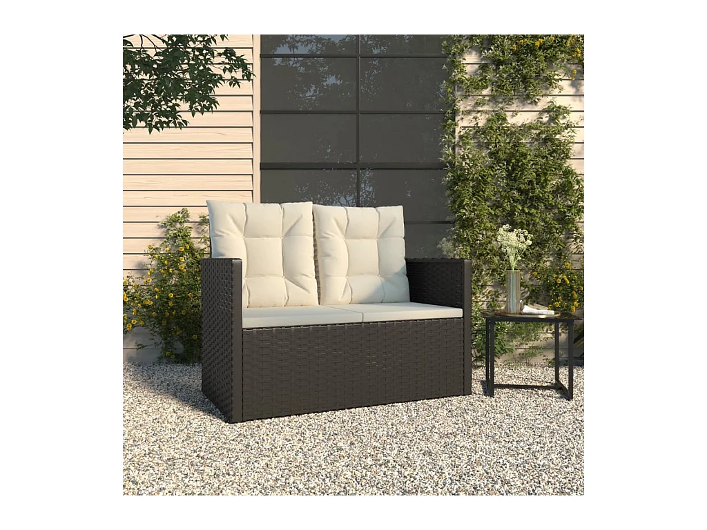 Panca da Giardino con Cuscini Nera 105 cm in Polyrattan
