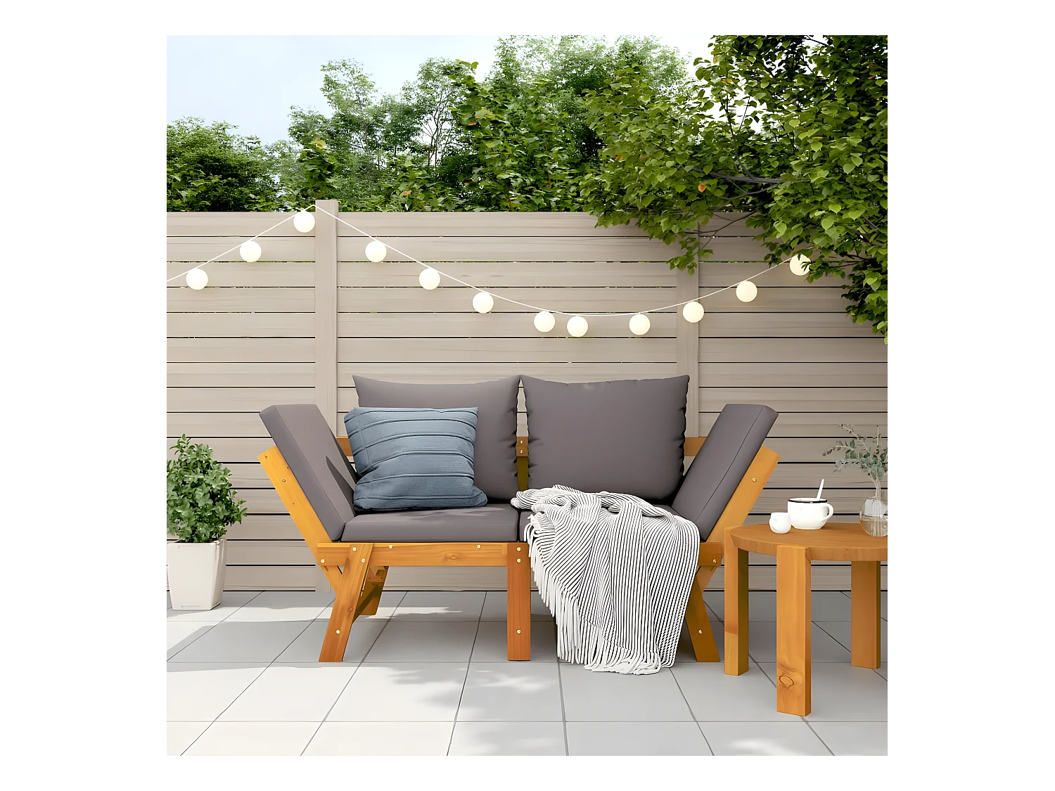 Banc de jardin avec coussins 2 en 1 bois d'acacia massif