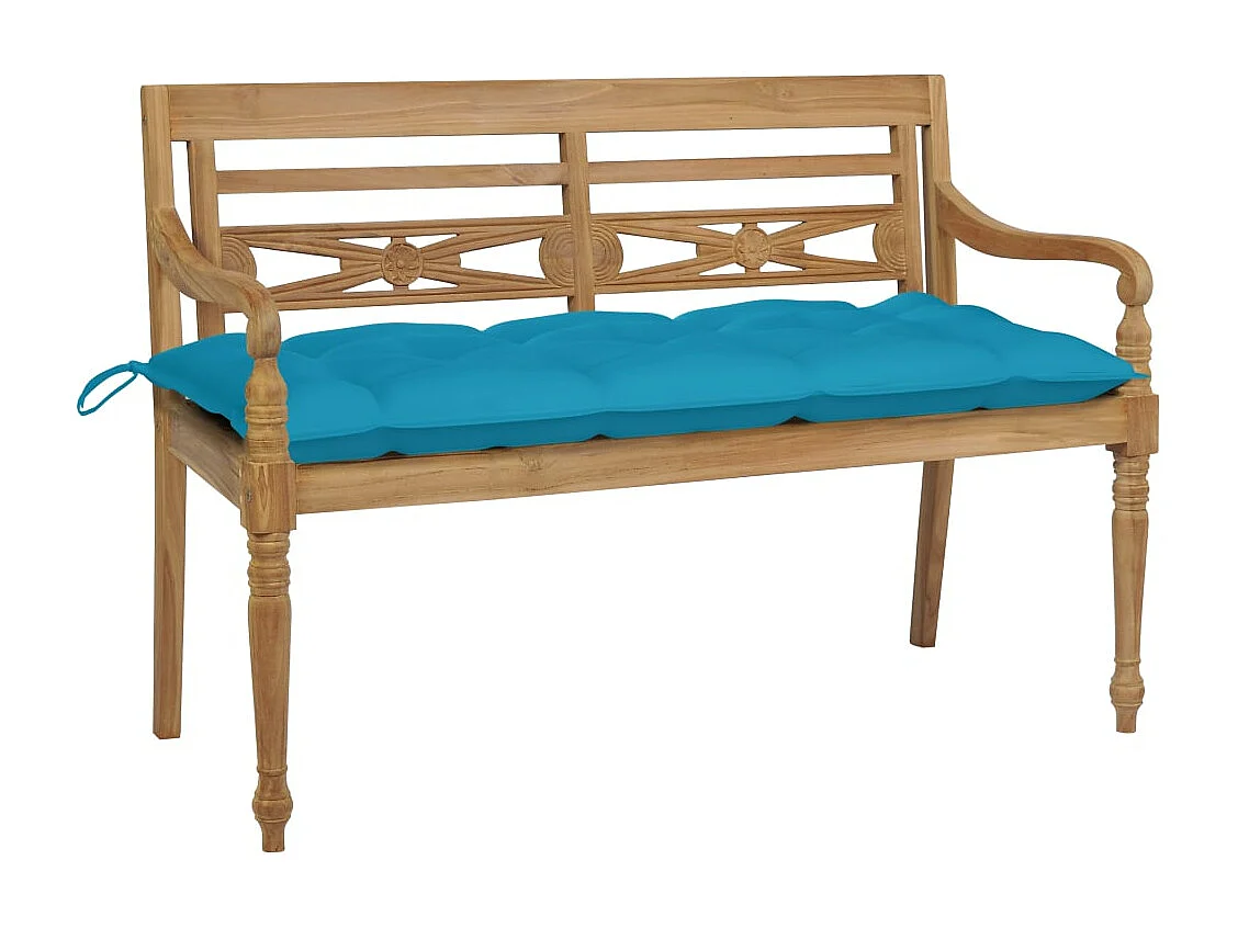 Banc Batavia avec coussin bleu clair 120 cm Bois de teck massif