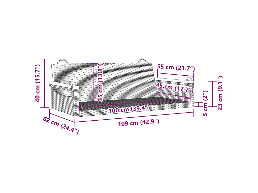 Schommelbank 109x62x40 cm poly rattan grijs
