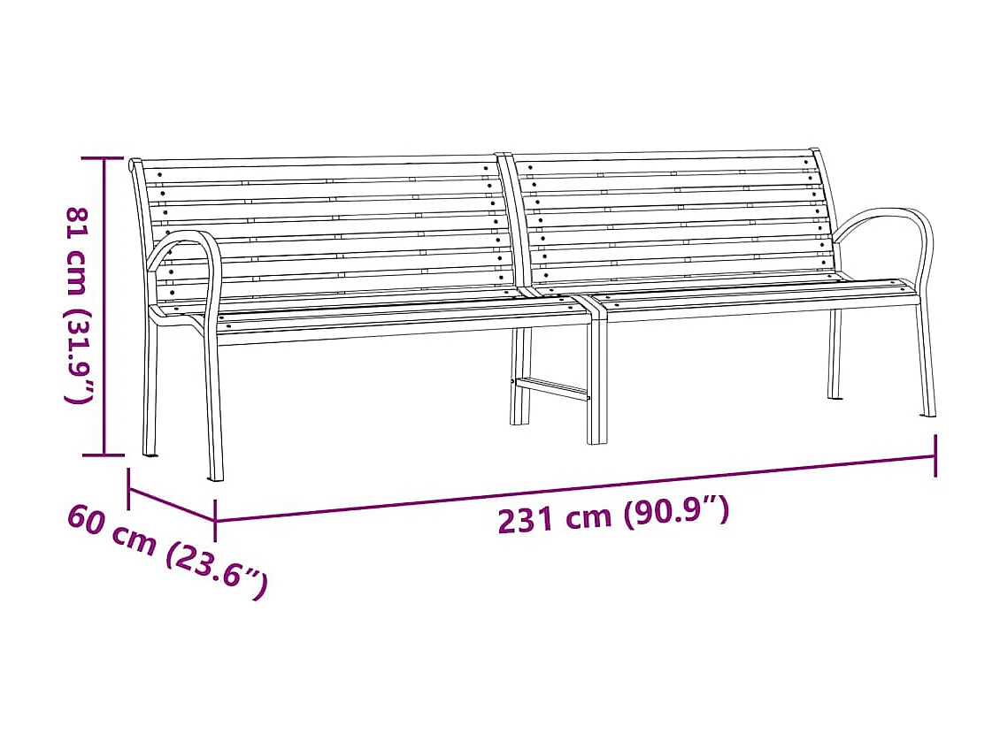 Gartenbank Braun 231 cm Holz & Pulverbeschichteter Stahl