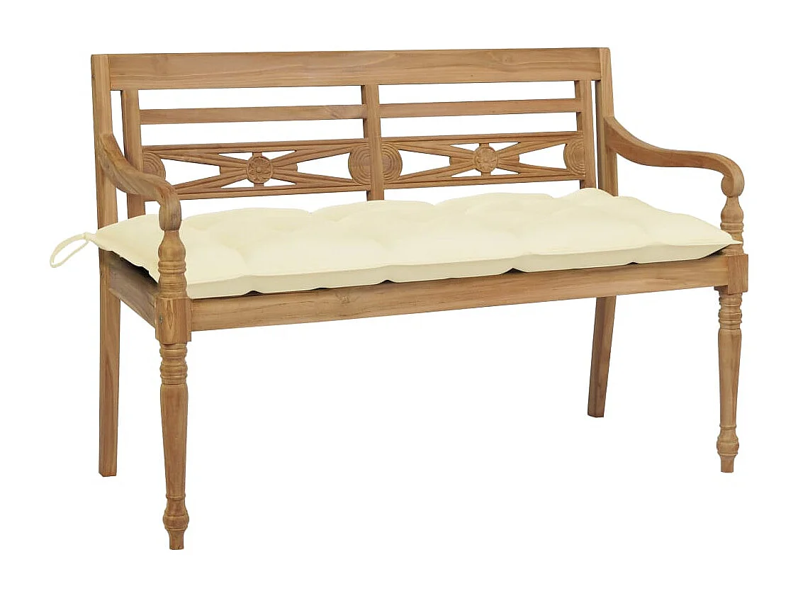 Panca Batavia con Cuscino Bianco Crema 120 cm Massello di Teak