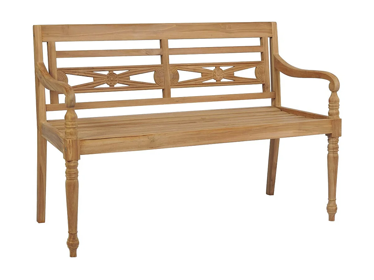 Panca Batavia con Cuscino Bianco Crema 120 cm Massello di Teak