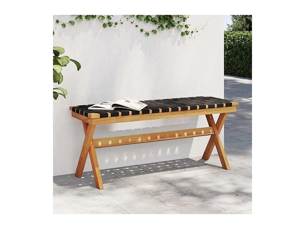 Banc de jardin noir bois massif d'acacia et tissu