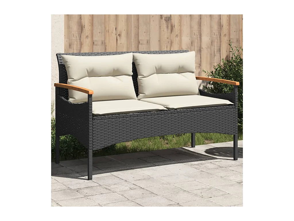 Panchina da Giardino con Cuscini 116x62,5x74 cm Nera Polyrattan