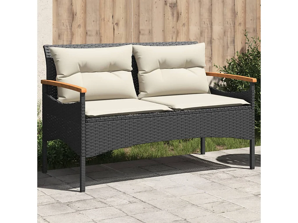 Tuinbank met kussens 116x62,5x74 cm poly rattan zwart