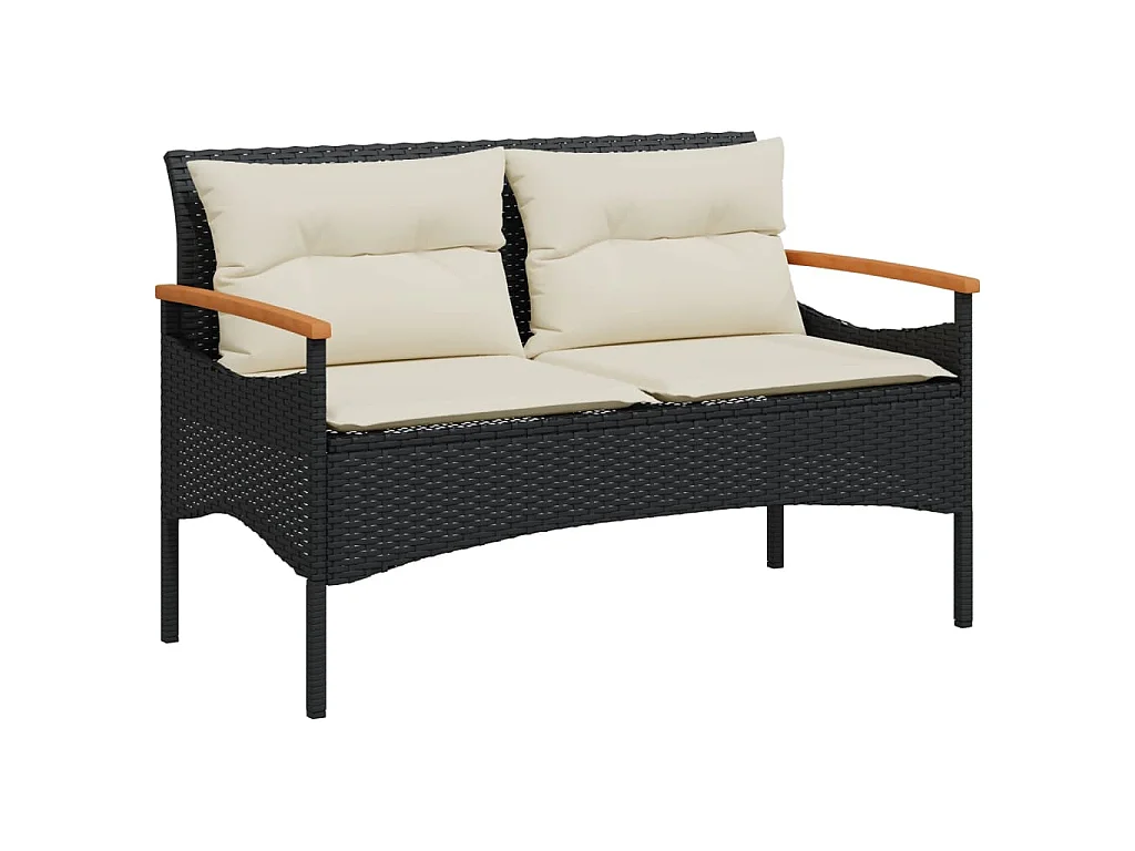 Banc de jardin avec coussins 116x62,5x74 cm noir résine tressée
