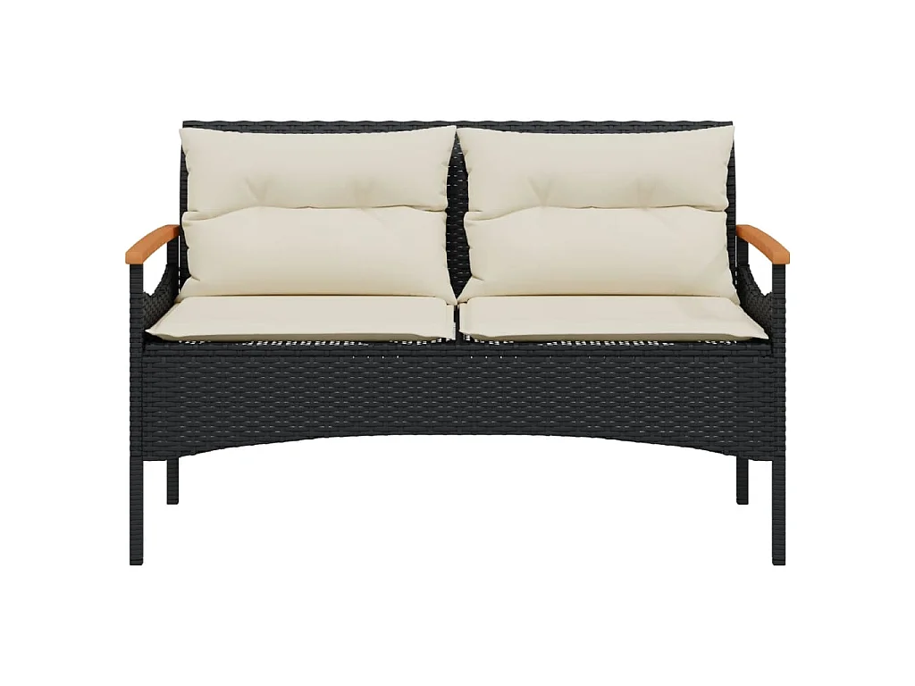 Banc de jardin avec coussins 116x62,5x74 cm noir résine tressée