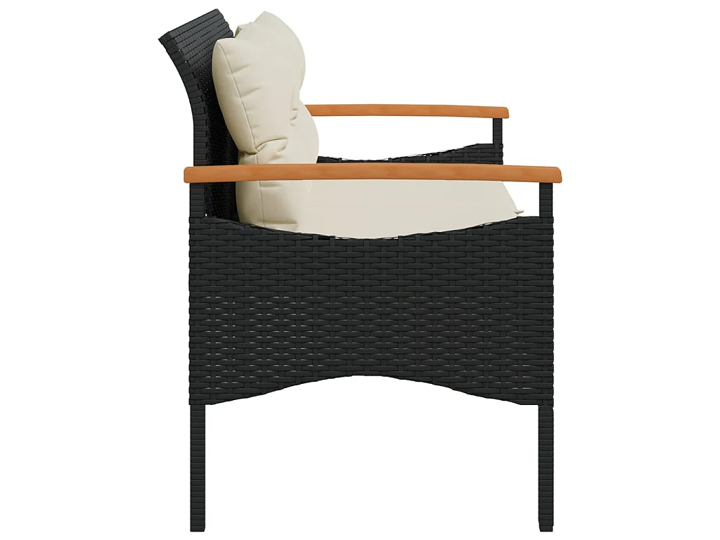 Banc de jardin avec coussins 116x62,5x74 cm noir résine tressée
