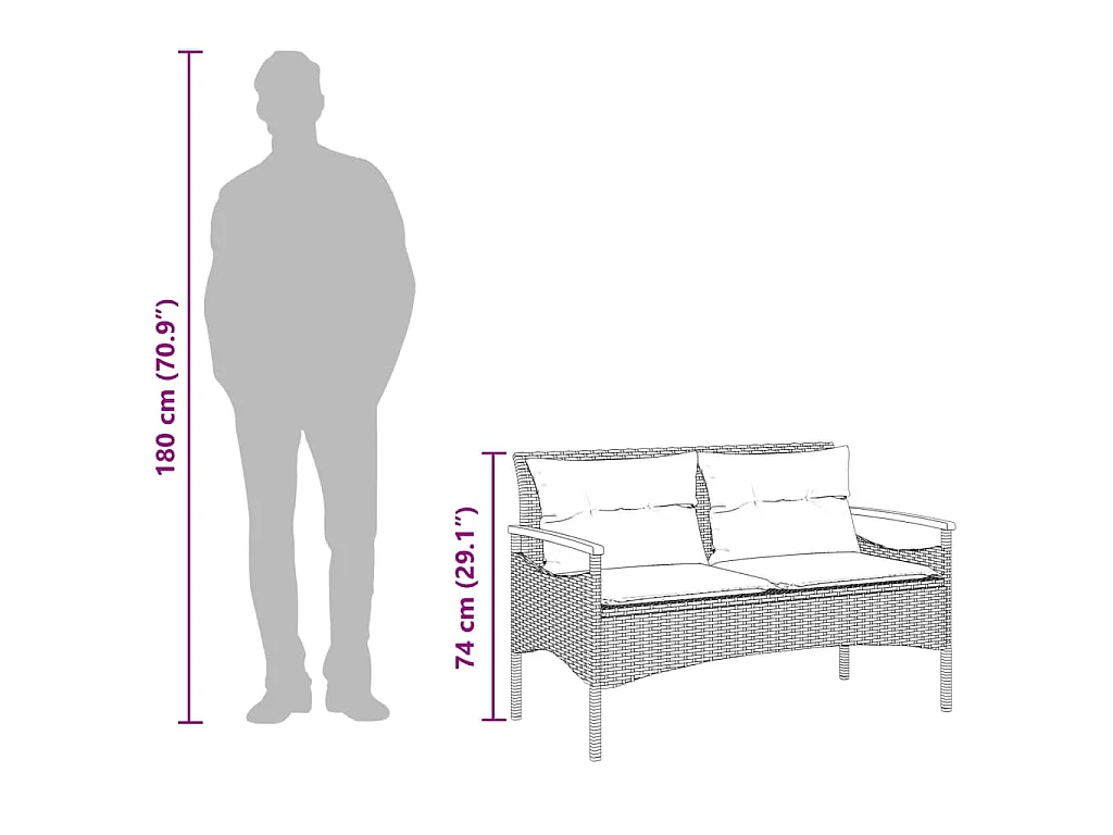Banc de jardin avec coussins 116x62,5x74 cm noir résine tressée