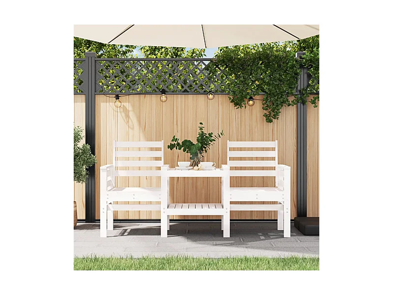 Gartenbank mit Tisch 2-Sitzer Weiß Massivholz Kiefer