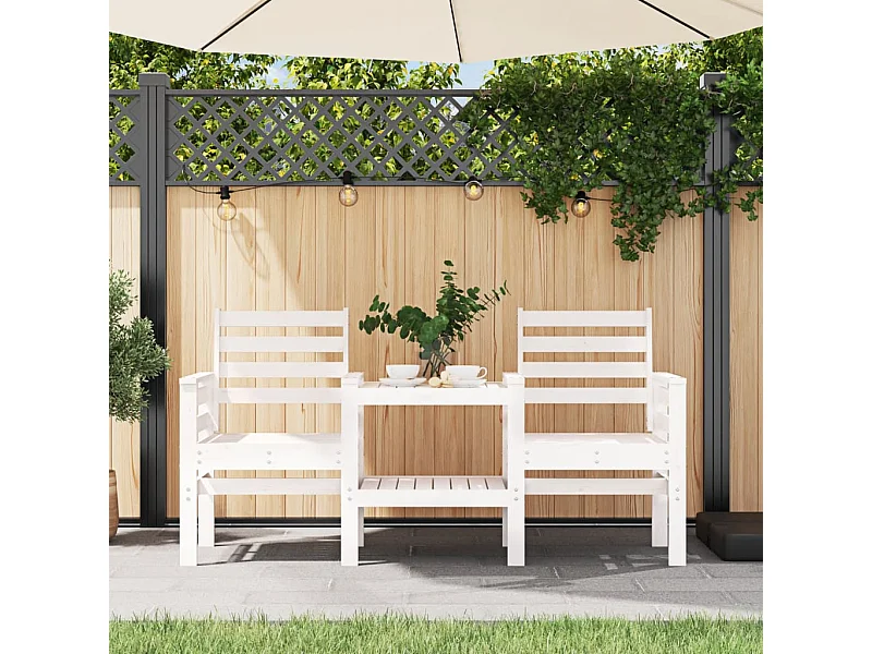 Banco de jardim 2 lugares com mesa pinho maciço branco