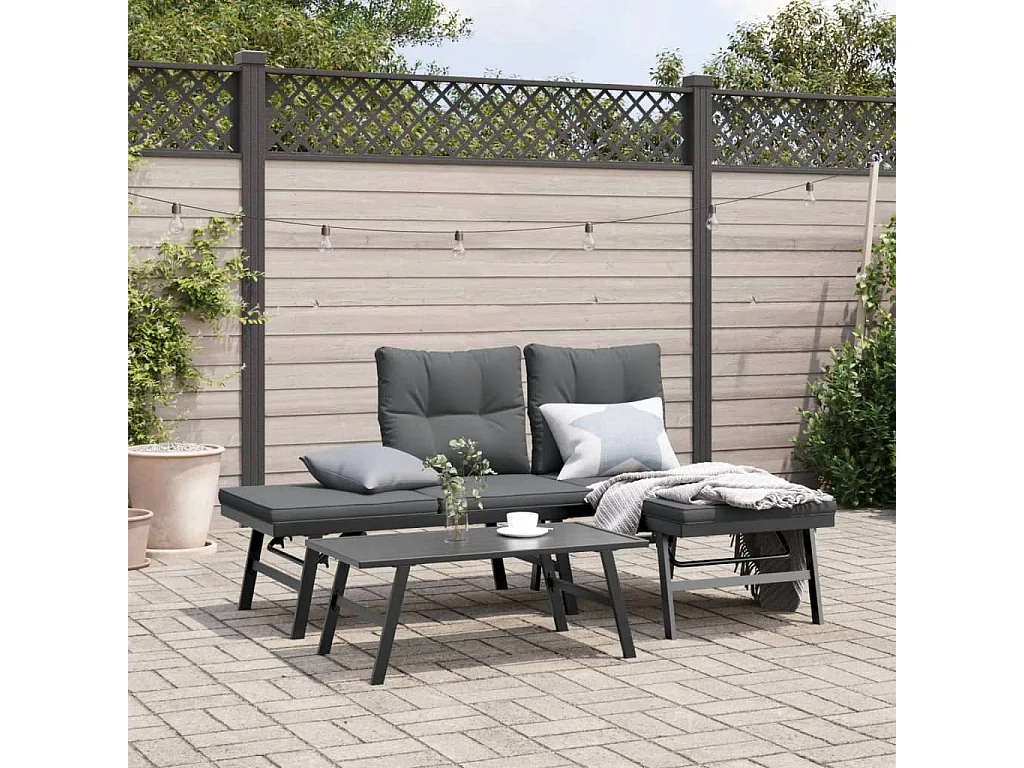 Bancs de jardin avec coussins lot de 2 acier enduit de poudre