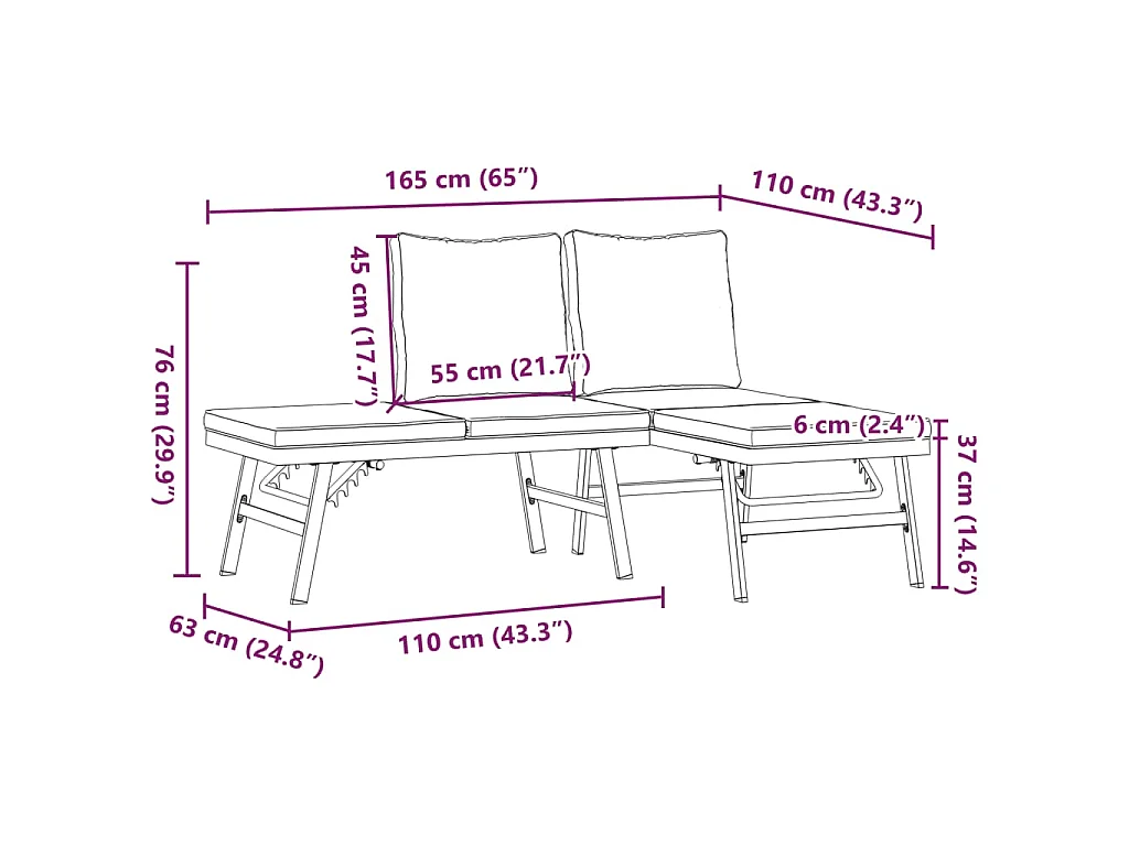 Bancs de jardin avec coussins lot de 2 acier enduit de poudre