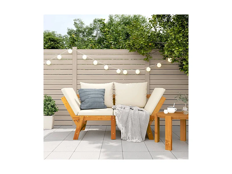 Gartenbank mit Kissen 2-in-1 Massivholz Akazie