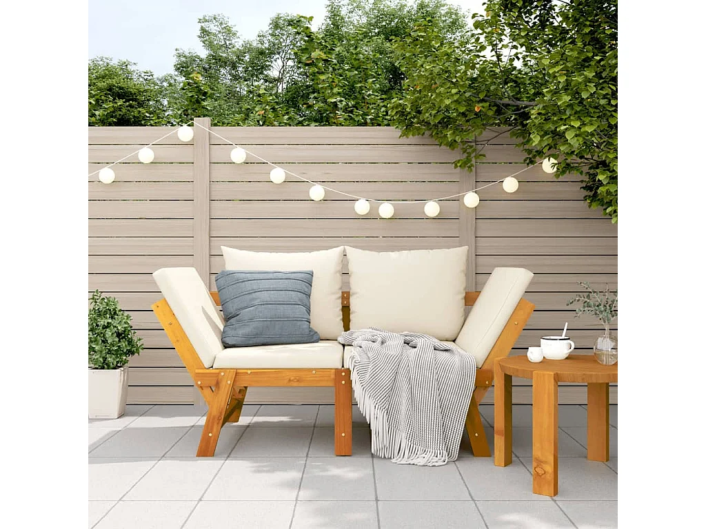 Gartenbank mit Kissen 2-in-1 Massivholz Akazie